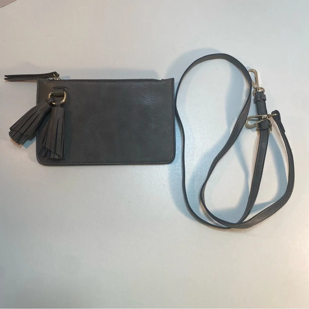Melie Bianco Gray Faux Leather Convertible 3 Way Crossbody Wristlet‎ Purse Bag